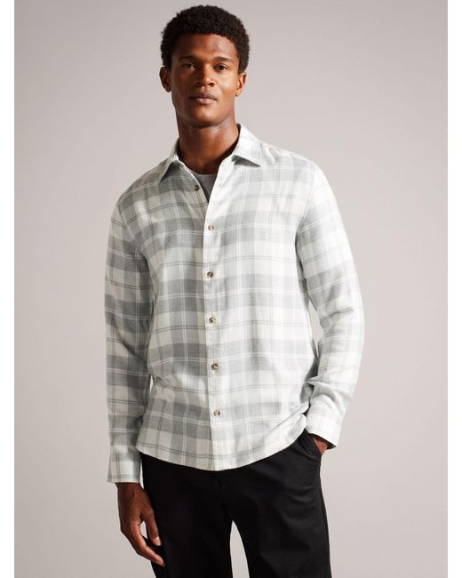 Ted Baker Gray Abacus Long Sleeve Check Flannel Shirt for men