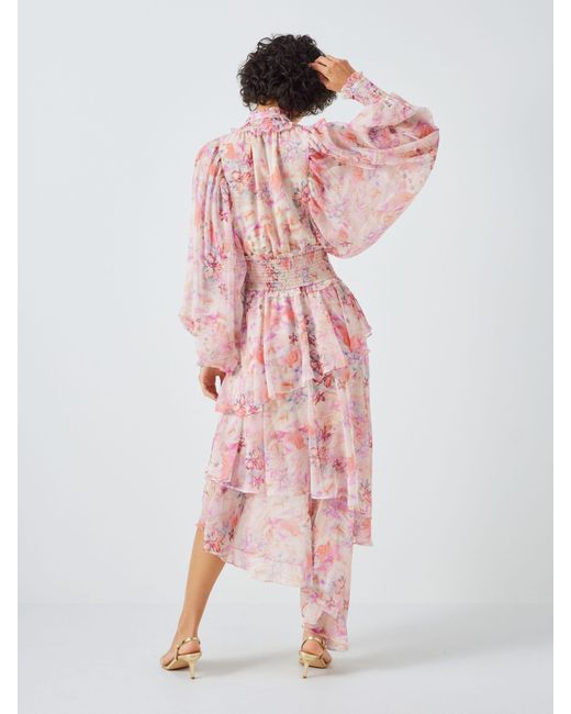 Elliatt Pink Inseparable Floral Print Billow Sleeves Ruffle Maxi Dress