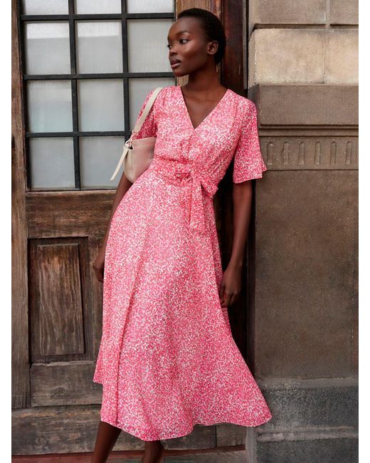 Hobbs Pink Marie Abstract Print Midi Dress