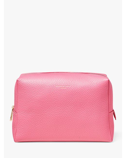 Aspinal Pink Large Pebble Leather Toiletry Bag for men
