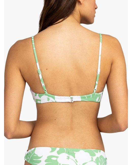 Roxy Green Floral Print Front Ring Detail Bikini Top