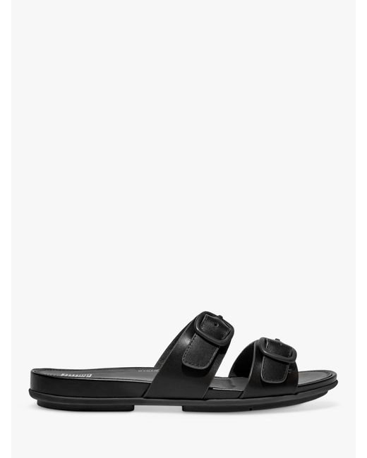 Fitflop Black Gracie Leather Two Strap Slider Sandals