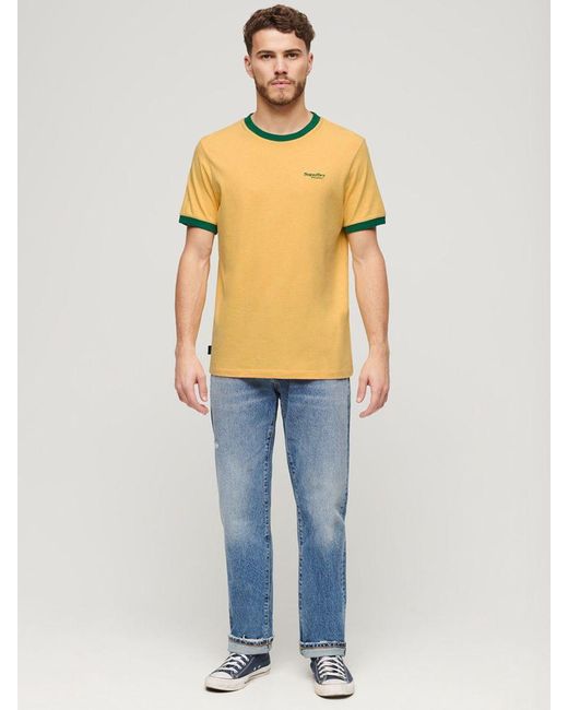 Superdry Yellow Organic Cotton Essential Logo Ringer T-shirt for men
