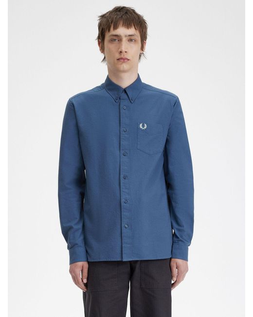 Fred Perry Blue Oxford Long Sleeve Shirt for men