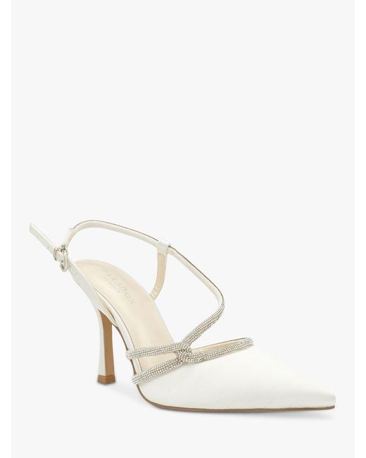 Paradox London White Calliope Embellished Satin High Heel Slingback Court Shoes