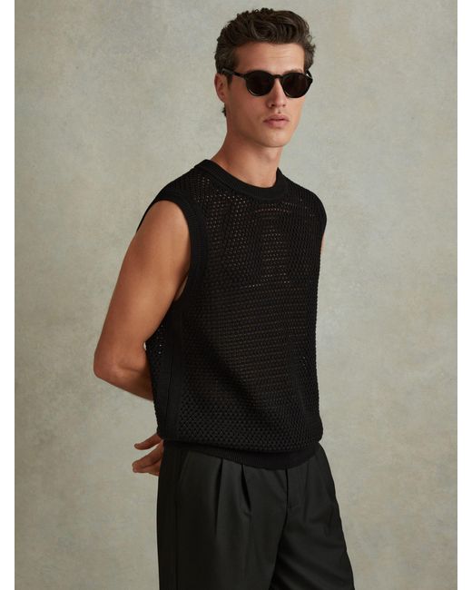 Reiss Black Dandy Sleeveless Crochet Top for men