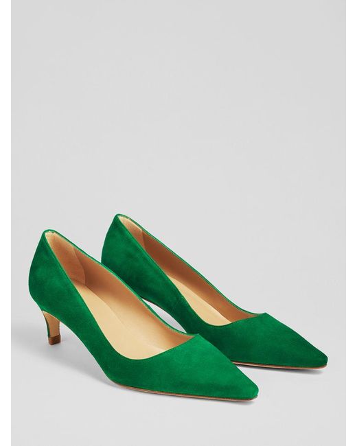 L.K.Bennett Green Ava Suede Pointed Toe Court Shoes