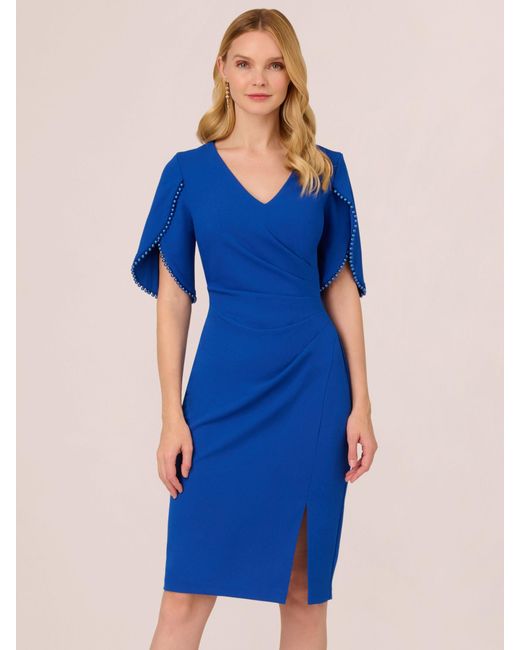 Adrianna Papell Knit Crepe Pearl Trim Knee Length Dress in Blue | Lyst UK