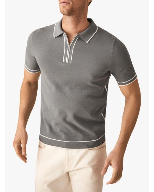 Reiss Gray Lyle - Tipped Zip Neck Polo for men