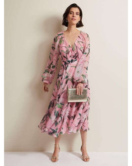 Phase Eight Pink Lina Floral Midi Dress