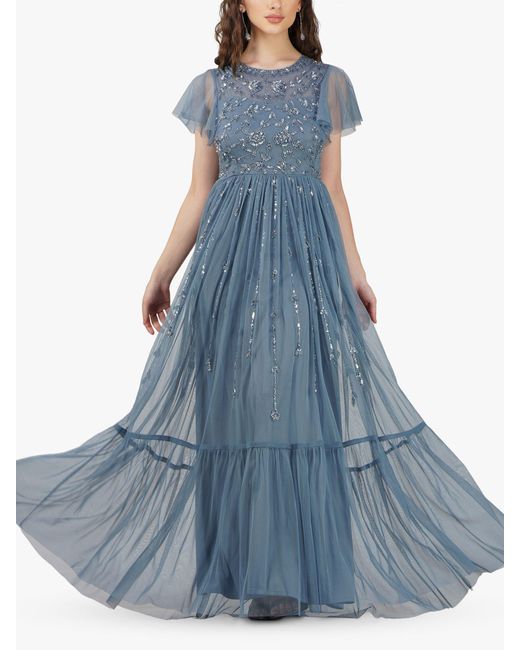 LACE & BEADS Blue Marly Embellished Maxi Dress