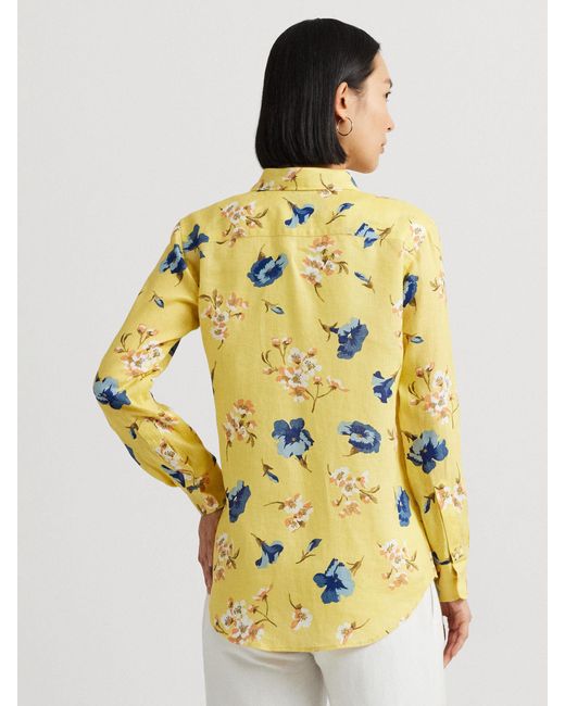Ralph Lauren Yellow Lauren Karrie Linen Floral Shirt