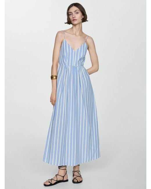 Mango Blue Cristi Cut-out Striped Maxi Dress