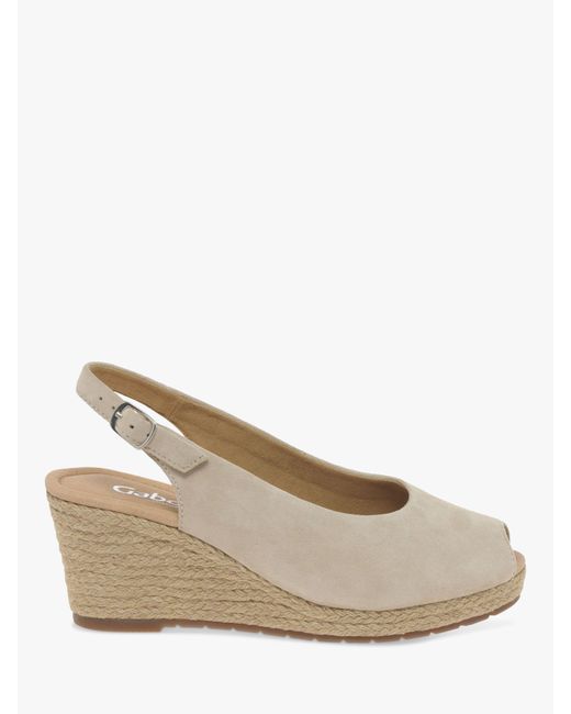 Gabor Natural Tandy Wide Fit Suede Slingback Wedge Sandals