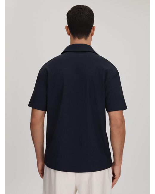 Reiss Blue Hunt Short Sleeve Cuban Collar Shirt for men