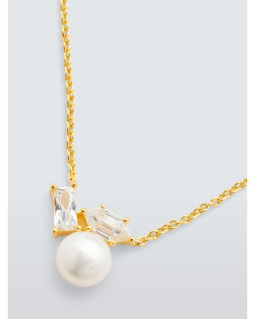 Lido White Freshwater Pearl Hexagon And Baguette Cubic Zirconia Pendant Necklace