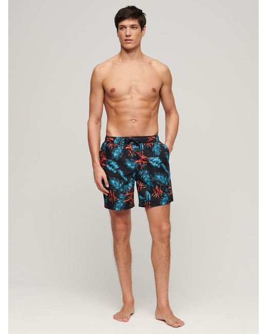 Superdry Blue Recycled Hawaiian Print 17" Swim Shorts for men