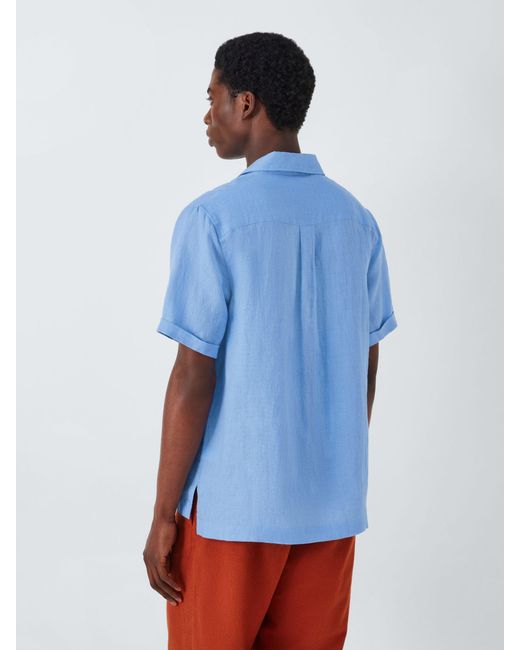 John Lewis Blue Linen Short Sleeve Beach Shirt for men