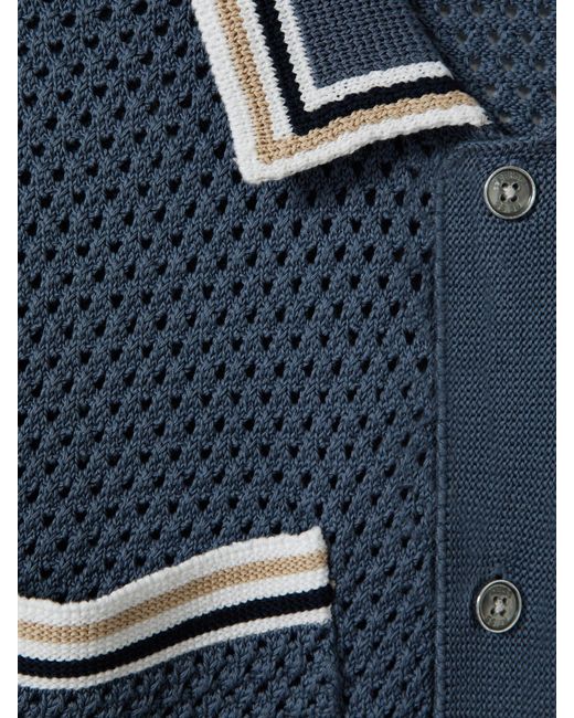 Reiss Blue Coulson Short Sleeve Crochet Tipped Shirt for men