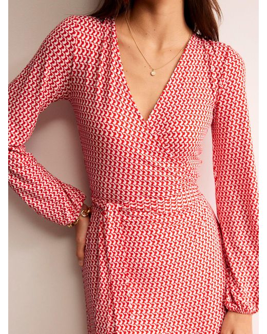 Boden Pink Joanna Geometric Print Jersey Wrap Midi Dress