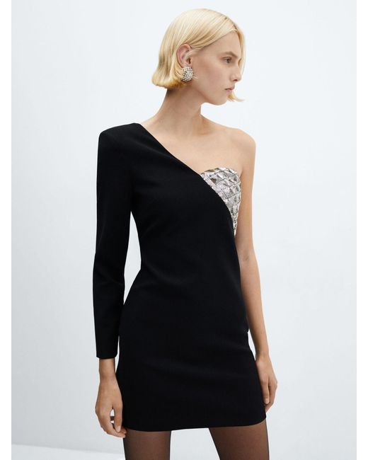 Mango Black Bastian Asymmetric Sequin Mini Dress