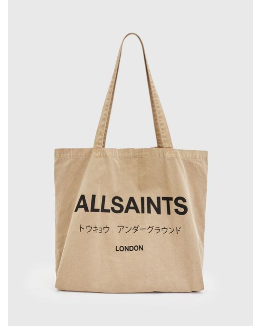 AllSaints Natural Underground Logo Text-print Cotton Tote Bag for men