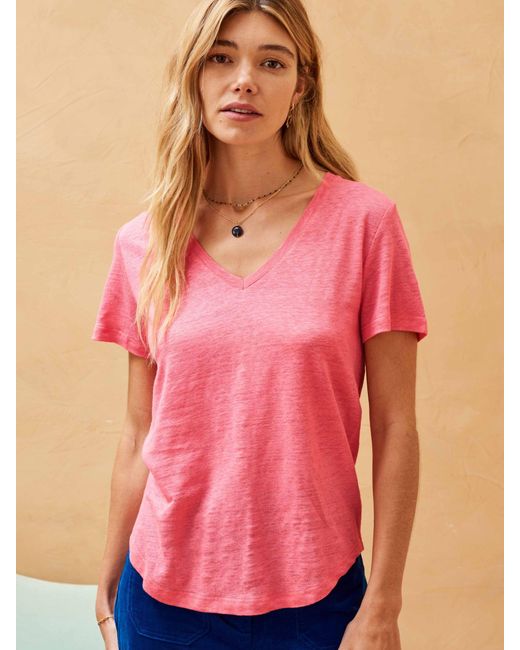 Brora Pink Linen V-neck T-shirt