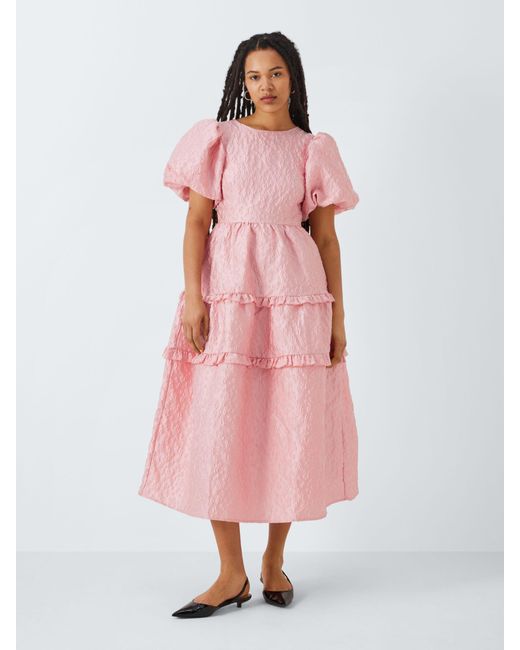 Sister Jane Pink Papaya Jacquard Midi Dress