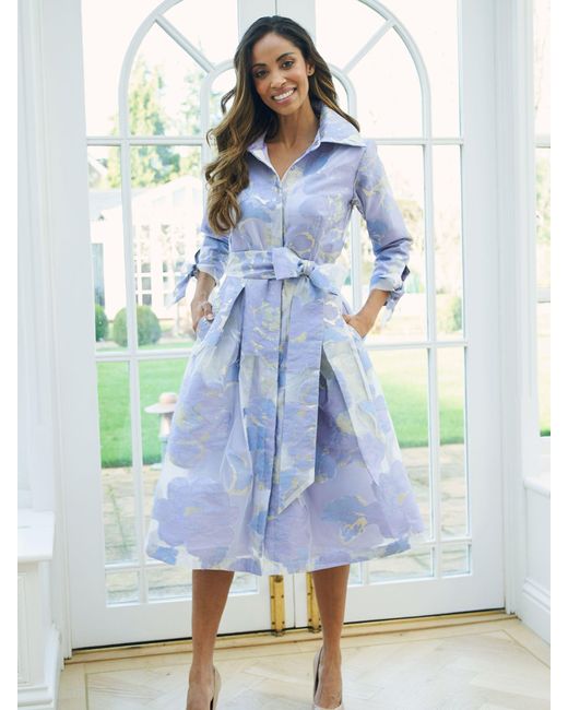 Gina Bacconi Blue Lauren Floral Jacquard Midi Shirt Dress