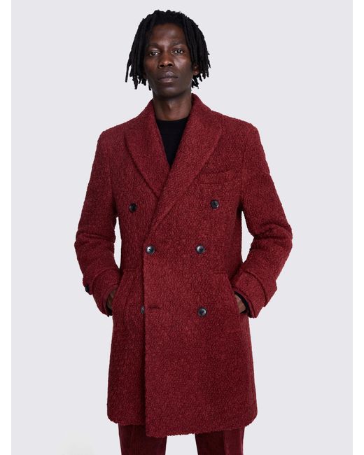 Moss Bros Red Wool Blend Boucle Coat for men