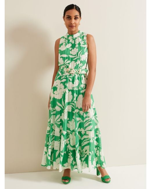 Phase Eight Green Petite Kara Maxi Tiered Floral Dress