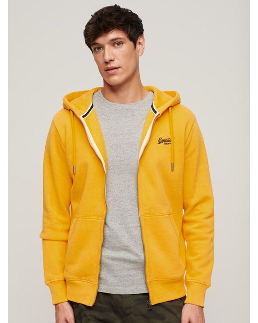 Superdry Yellow Essential Contrast Logo Zip Hoodie for men