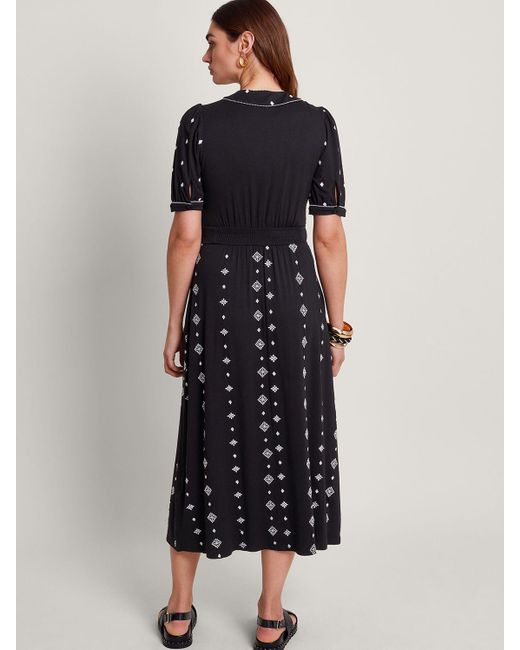 Monsoon Ethel Embroidered Jersey Dress Black