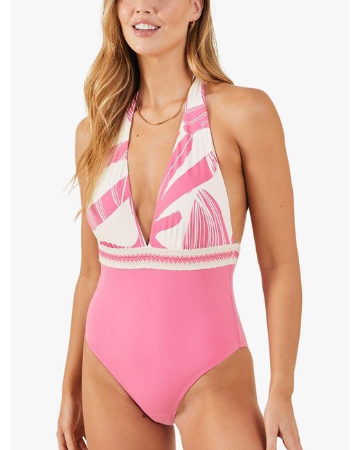 Accessorize Pink Plunge Halterneck Swimsuit