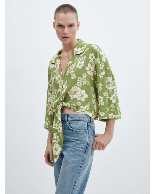 Mango Green Floral Print Tie Shirt