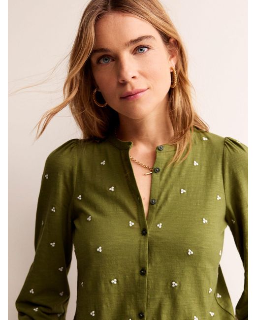 Boden Green Marina Embroidered Cotton Blouse