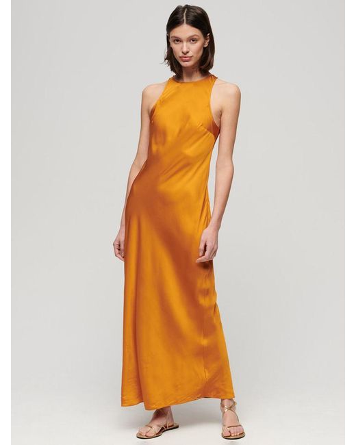 Superdry Orange Satin Racer Maxi Dress