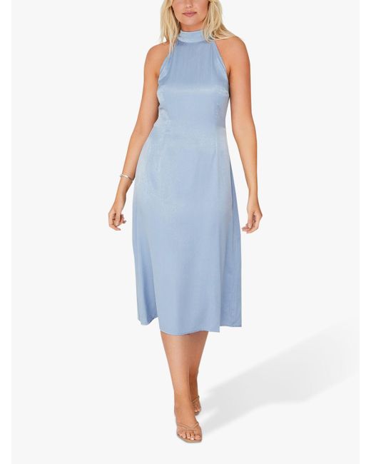 A-View Blue Carry Sateen Midi Dress