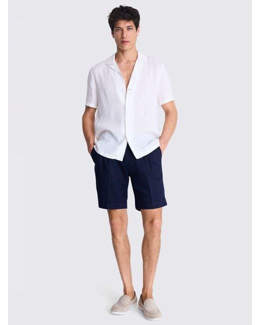 Moss Bros White Linen Cutaway Collar Shirt for men