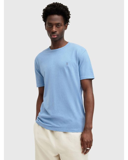 AllSaints Blue Ossage Slim Fit Short Sleeve Crew T-shirt for men