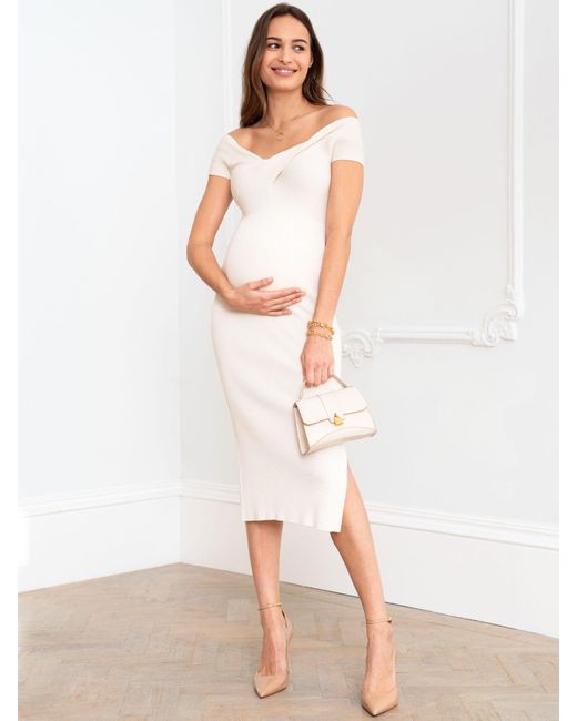 Seraphine White Kora Off Shoulder Maternity Dress