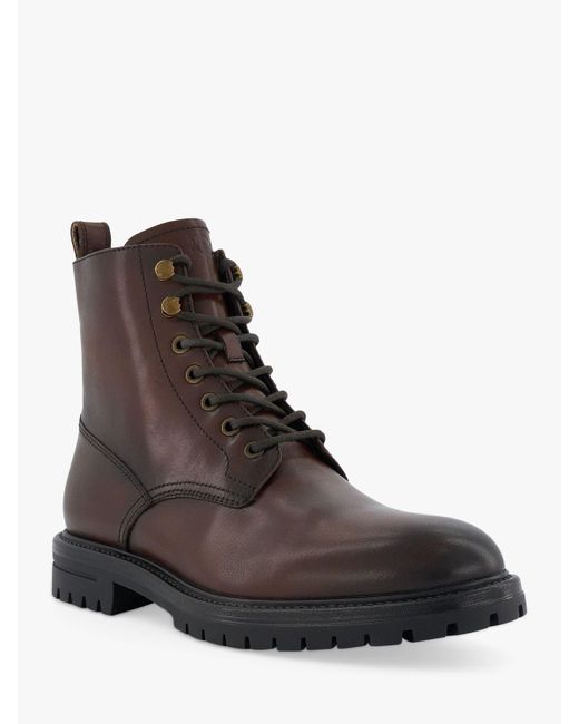 Dune Brown Concepts Leather Lace Up Boots for men