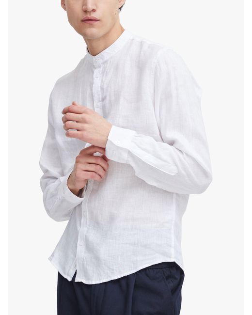 Casual Friday White Anton Long Sleeve Linen Grandad Shirt for men