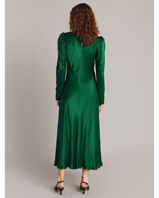 Ghost Green Harper Puff Sleeve Satin Midi Dress