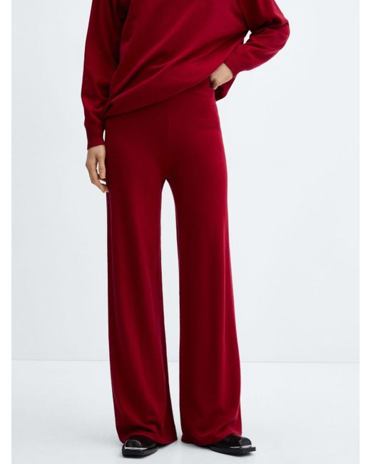 Mango Red Vieira Knitted Wide Leg Trousers
