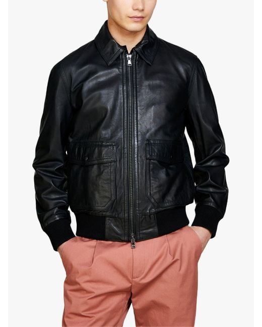 Sisley Black Leather Slim Comfort Jacket for men