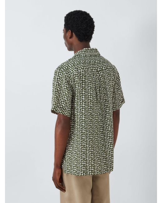John Lewis Gray Geo Print Short Sleeve Linen Beach Shirt for men