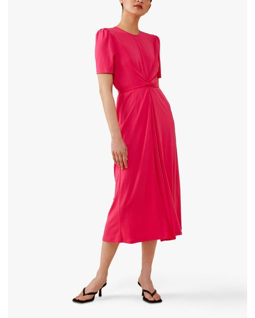 Finery London Otto Twist Detail Midi Dress in Fuchsia (Pink) | Lyst UK