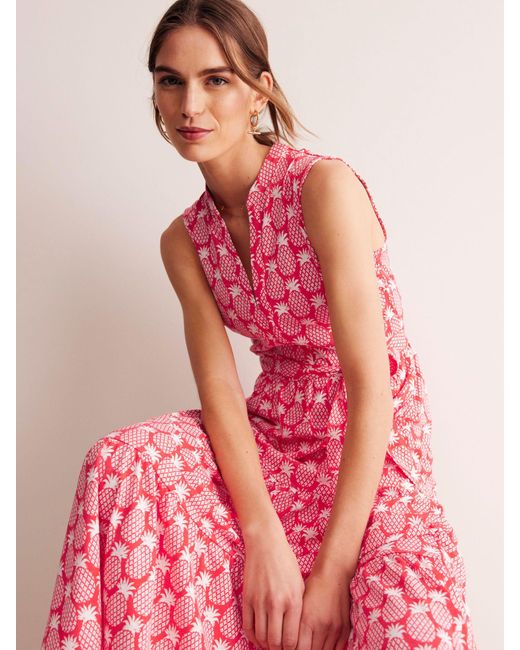 Boden Pink Naomi Notch Pineapple Jersey Maxi Dress