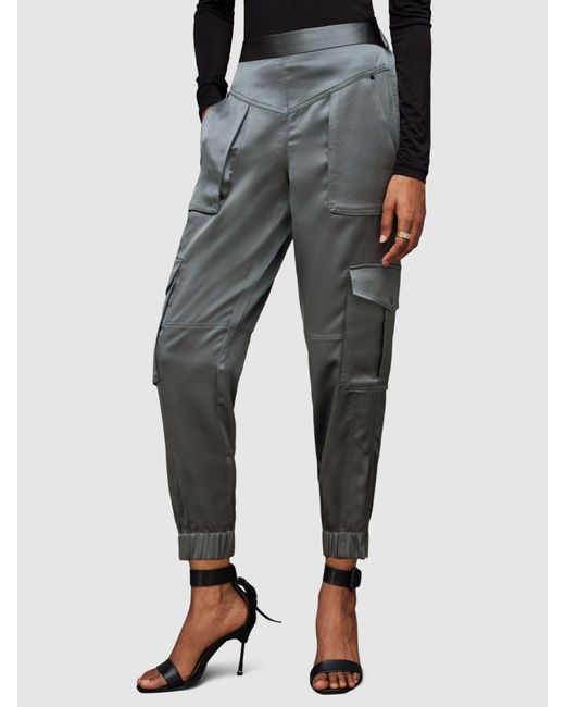 AllSaints Gray Astarte High Rise Tapered Cargo Trousers